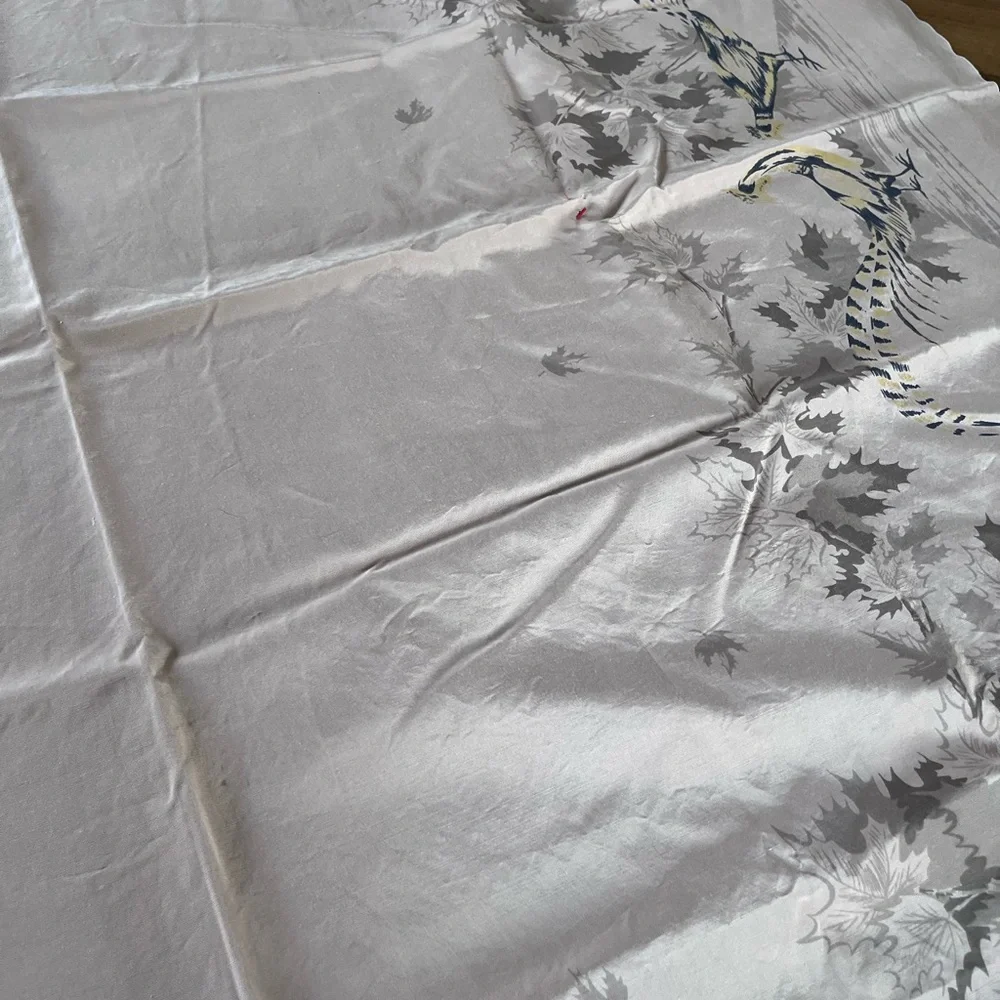 Vintage California hand prints Elegant Gray and Blue Tablecloth